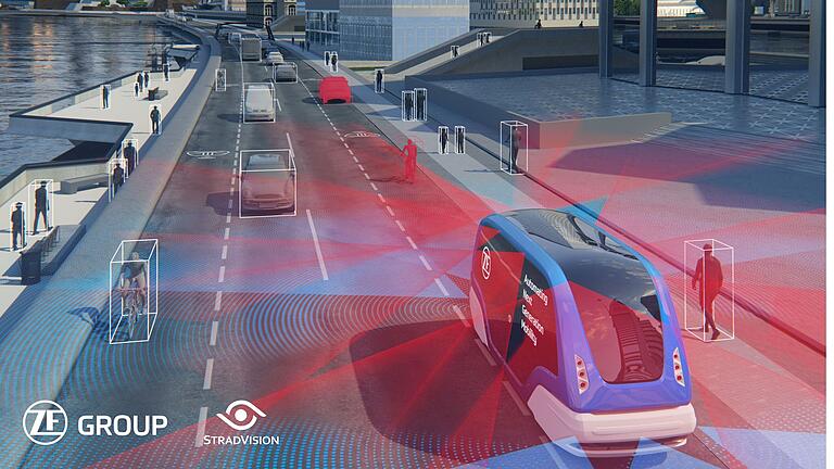 Das Unternehmen ZF Mobility Solutions hält einen autonomen Bus-Shuttle in Dettelbach für möglich. Voraussetzung ist, dass einmalig elf Millionen Euro investiert werden. Eine entsprechende Förderung gibt es aktuell allerdings nicht. Das Bild zeigt visualisiert, wie sich der ZF-Shuttle im Straßenverkehr orientiert. Das Unternehmen ZF Mobility Solutions hält einen autonomen Bus-Shuttle in Dettelbach für möglich. Voraussetzung ist, dass einmalig elf Millionen Euro investiert werden. Eine entsprechende Förderung gibt es aktuell allerdings nicht. Das Bild zeigt visualisiert, wie sich der ZF-Shuttle im Straßenverkehr orientiert.