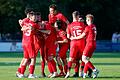 Jubel beim Relegationsspiel gegen den SV Geroldshausen Anfang Juni in Kürnach: Die Spieler der zweiten Mannschaft des FC Würzburger Kickers freuen sich und spielen auch in der neuen Saison in der Kreisklasse.