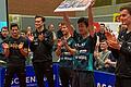 Verabschiedet als Spieler des TSV Bad Königshofen und aus verschiedenen Gründen wurden Kilian Ort (von rechts), Jin Ueda und Martin Allegro (ganz links) nach dem letzten Spiel gegen Saarbrücken. Filip Zeljko (Zweiter von links) und Bastian Steger (Dritter von links) bilden auch in der nächsten Saison das Gerüst der Bundesliga-Mannschaft.