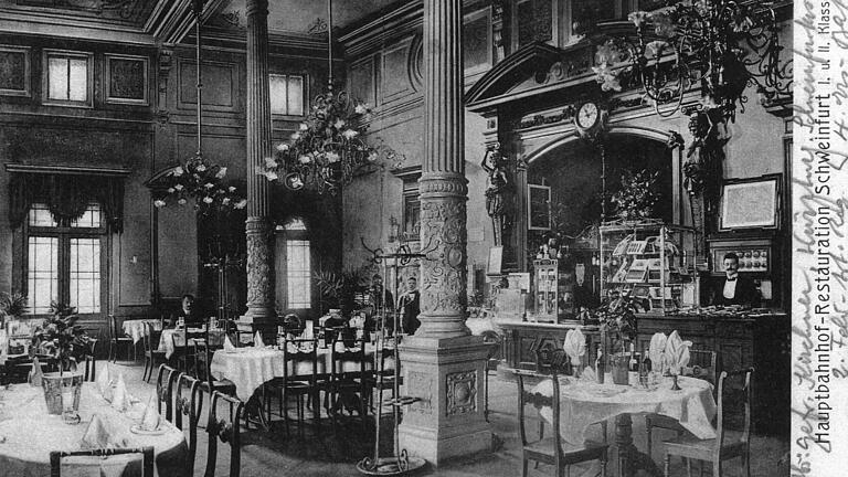 So schön und prächtig konnte man einst am Hauptbahnhof Schweinfurt speisen: ein Bild der Restauration anno 1915.