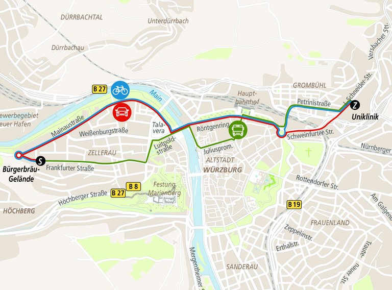 Fahrrad, Auto oder ÖPNV: Wer ist in Würzburg am schnellsten? Fahrrad, Auto oder ÖPNV: Wer ist in Würzburg am schnellsten?