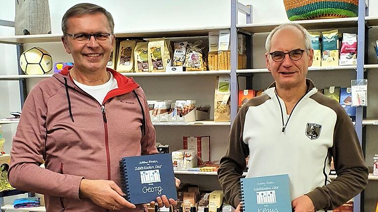 Schöne Zeiten im Weltladen Gerolzhofen mit Georg Löhrlein und Klaus Schwaab.