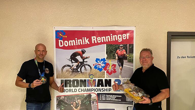 Dominik Renninger: Finisher beim Ironman auf Hawaii - Gleich mehrere Empfänge gab es für Dominik Renninger nach seiner Rückkehr aus Hawaii: Hier ehrte die TSVgg Hausen um ihren Vorsitzenden Wolfgang Lutz (rechts) ihr Vorstandsmitglied. Dominik Renninger: Finisher beim Ironman auf Hawaii - Gleich mehrere Empfänge gab es für Dominik Renninger nach seiner Rückkehr aus Hawaii: Hier ehrte die TSVgg Hausen um ihren Vorsitzenden Wolfgang Lutz (rechts) ihr Vorstandsmitglied.