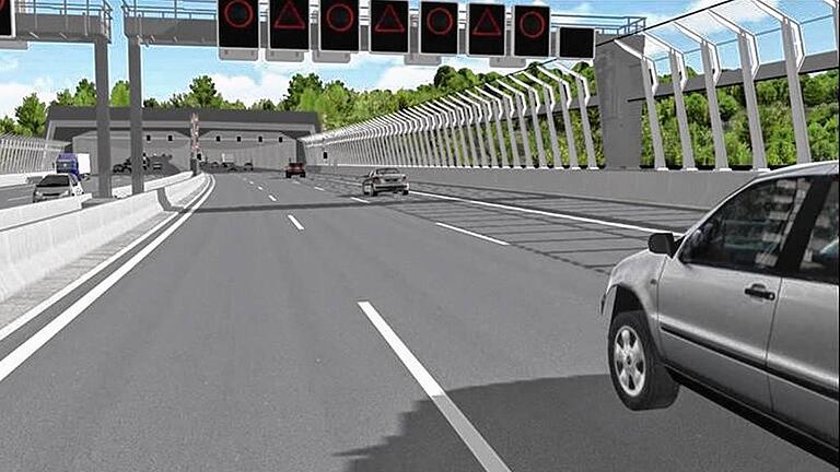 Blick von der Brücke in die Tunnelöffnung: Der transparente Lärmschutz auf beiden Seiten der Brücke ist in der Illustration deutlich erkennbar. Blick von der Brücke in die Tunnelöffnung: Der transparente Lärmschutz auf beiden Seiten der Brücke ist in der Illustration deutlich erkennbar.