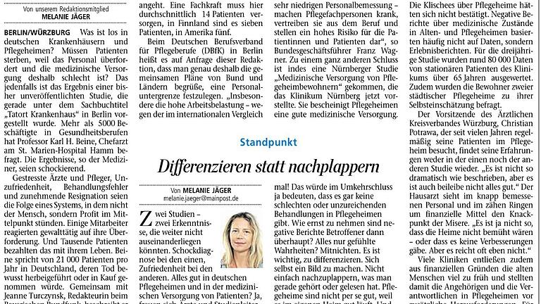Werden Patienten 'totgepflegt'? Titelseite der Zeitung vom 30. März 2017       -  Dieser Beitrag erschien am 30. März 2017 auf der Titelseite der Zeitung. Die Überschrift ist wenig sensibel und unangemessen ....