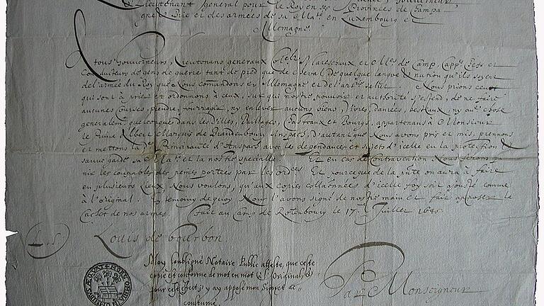 Schutzbriefe, wie der von Louis von Bourbon aus dem Kriegsjahr 1646 für die Markgrafschaft Ansbach, versprachen zwar einen gewissen Schutz, sie kosteten die Segnitzer aber viel Geld. Schutzbriefe, wie der von Louis von Bourbon aus dem Kriegsjahr 1646 für die Markgrafschaft Ansbach, versprachen zwar einen gewissen Schutz, sie kosteten die Segnitzer aber viel Geld.
