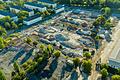 Ein Luftbild zeigt eine Baustelle auf dem Gelände der zukünftigen Schweinfurt Landesgartenschau.