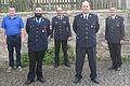 Die Freiwillige Feuerwehr Oberfladungen hat zwei neue Kommandanten. Bei der Jahresversammlung wurde Kilian Memmel (Zweiter von links) zum Kommandanten und Peter Vogt (Zweiter von rechts) zu seinem Stellvertreter gewählt. Glückwünsche gab es vom zweiten Bürgermeister Pius Müller (links), Kreisbrandinspektor Thomas Graumann (rechts) und Kreisbrandmeister Manfred Wawretschka (Mitte).