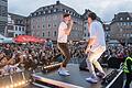 Die Brüder Heiko und Roman Lochmann vom Musik- und Comedy-Duo &bdquo;Die Lochis&ldquo; zogen am Samstagabend viel Publikum an die Stadtfestbühne von Radio-Gong-Bühne am Marktplatz.