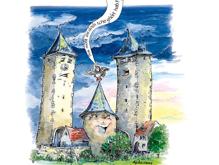 Wie schon die Illustration seiner früheren Bücher stammt auch das Titelbild von Wilhelm Wolperts neuem Buch 'Obsts gläbst oder net' von Helmi Scheuering.