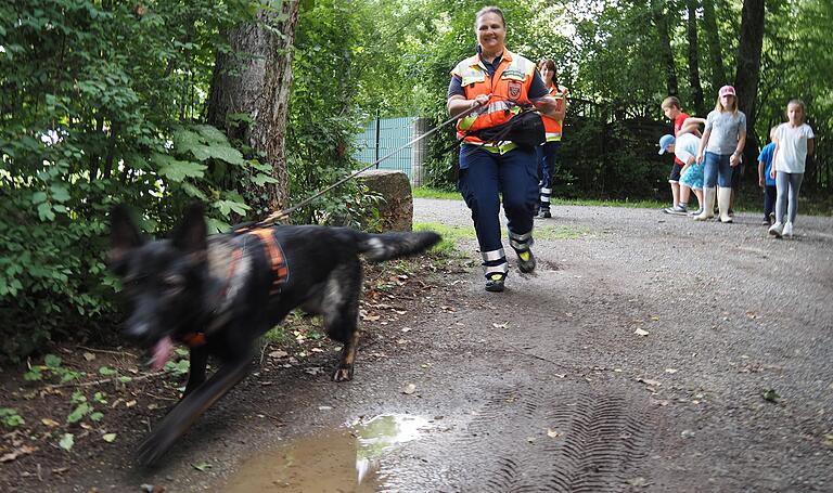 Auf Kindersuche: Im Wernpark war die Rettungshundestaffel im Einsatz.