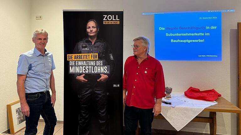 Der Infoabend des Zoll mit Leo Mahr vom FKS Bamberg (links) und Dieter Ehrenfels von der IG Bau.