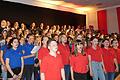 Sommerkonzert an der Eberner Dr.-Ernst-Schmidt Realschule       -  Lang anhaltender Applaus war die Belohnung für die 180 Schülerinnen und Schüler der Dr.-Ernst-Schmidt Realschule Ebern für ihre fantastischen Darbietungen. Bis zum letzten Platz gefüllt war die Frauengrundhalle am vergangenen Donnerstag beim alljährlichen Sommerkonzert, bei dem sämtliche Jahrgangsstufen vertreten waren.  Die Chorklassen 5b/c und 6b/c brillierten mit Liedern wie zum Beispiel &bdquo;It's good&ldquo;, &bdquo;My Land&ldquo; oder &bdquo;See you again&ldquo;. Das Orchester spielte &bdquo;Crazy little thing called love&ldquo; von Queen genauso hervorragend wie &bdquo;I will followhHim&ldquo; aus Sister Act. Die Zumba Dancers sangen und tanzten gemeinsam &bdquo;Limbo&ldquo;, während der Mittelstufenchor mit &bdquo;A million dreams&ldquo; die Fantasie beflügelte. Mit Renesa Durguti, Sophie Schmidt, Bea Hümmer, Annalena Höhn und Yannik Voigt bereicherten gleich fünf begabte Sängerinnen und Sänger die verschiedenen Stücke der Schulband. Besonders die Schüler freuten sich, als auch die Erwachsenen auf die Bühne durften. Mit &bdquo;Lean on me&ldquo; und &bdquo;Stand by me&ldquo; zeigte der Lehrerchor, was er einstudiert hatte. Etwas besonderes bot auch die Gruppe &bdquo;Les meufs & les gars&ldquo; unter der Leitung von Lehrerin Heidi Hauguth. Die Mädchen und Jungen des Wahlkurses Französisch der 6. Klassen sangen in französisch &bdquo;Mama Africa&ldquo; und das, obwohl sie nur einmal wöchentlich sich der Fremdsprache widmen. Bernd Schmidt, Fachschaftsleiter Musik, war Hauptorganisator des Abends. Er wurde unterstützt von seinen Fachschaftskollegen Tanja Lorenz und Heiko Müller. Lehrerin Sabine Heinrich moderierte den Abend. Auch Eberns Bürgermeister Jürgen Hennemann zollte den Mitwirkenden Anerkennung. (cl)