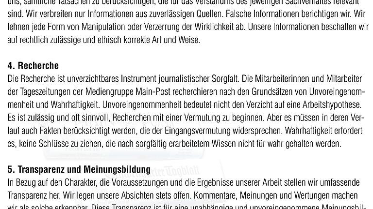 Wahrheitspflicht aus Main-Post Leitlinie       -  Über allem steht die Verpflichtung zur Wahrheit, zur korrekten Abbildung der Wirklichkeit