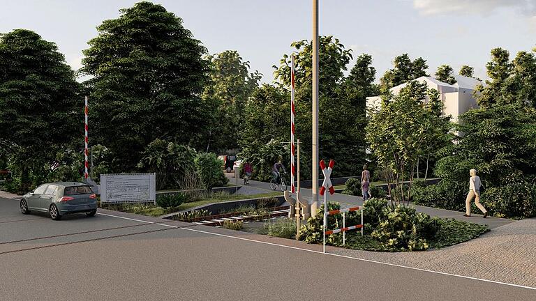 Diese Visualisierung des Stadtbauamts zeigt, wie der temporäre Übergang über die Bahngleise nach Fertigstellung aussehen soll.