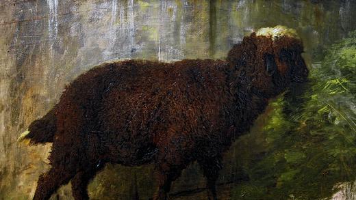 Heinrich von Zügel: Braunes Schaf im Profil, 1870er-Jahre, Öl auf Leinwand. Privatbesitz. Heinrich von Zügel: Braunes Schaf im Profil, 1870er-Jahre, Öl auf Leinwand. Privatbesitz.