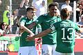 Das Tor-Trio des Tages: Die Schweinfurter (von links) Sebastian Müller, Michael Dellinger und Kristian Böhnlein brachten den FC 05 in Nürnberg mit 3:0 in Führung. Am Ende stand's 3:2.