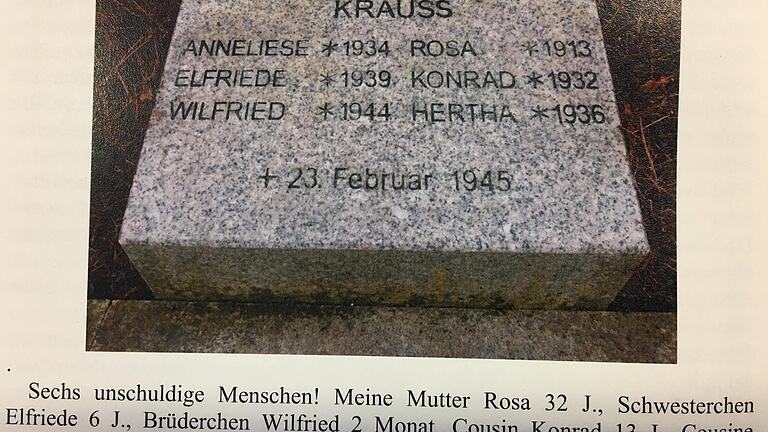 Grabstein der Familie Krauß mit den Angehörigen, die beim Bombenangriff umgekommen sind. Grabstein der Familie Krauß mit den Angehörigen, die beim Bombenangriff umgekommen sind.