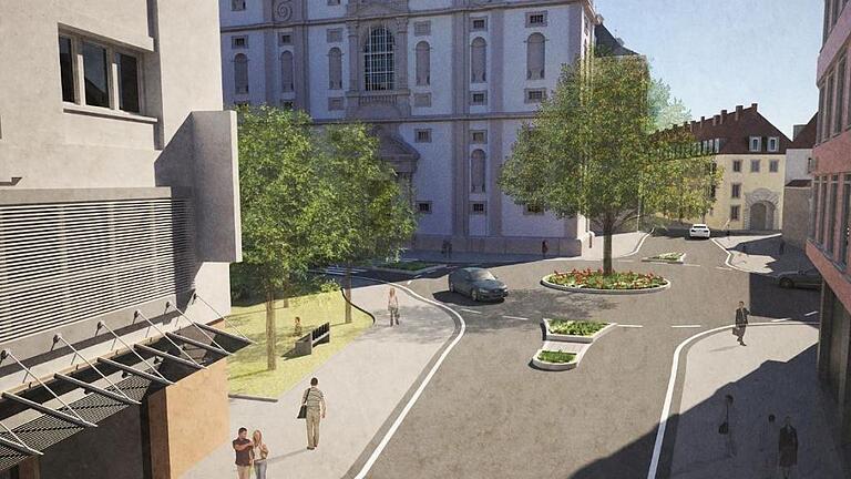 So könnte der Kreisverkehr am Knotenpunkt Haugerpfarrgasse, Textor- und Bahnhofstraße aussehen. So könnte der Kreisverkehr am Knotenpunkt Haugerpfarrgasse, Textor- und Bahnhofstraße aussehen.