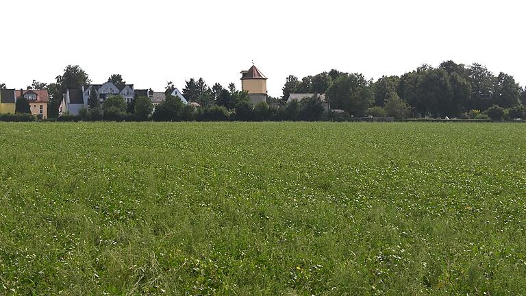 Eine zehn Hektar große Fläche am nördlichen Ortsrand mit Blick auf den alten Wasserturm soll Giebelstadts Baulandreserve für die kommenden Jahrzehnte werden. Eine zehn Hektar große Fläche am nördlichen Ortsrand mit Blick auf den alten Wasserturm soll Giebelstadts Baulandreserve für die kommenden Jahrzehnte werden. 