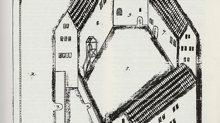 Diese Zeichnung aus dem Staatsarchiv Würzburg zeigt die Burg Bartenstein, wie sie im Jahre 1621 ausgesehen haben könnte. Diese Zeichnung aus dem Staatsarchiv Würzburg zeigt die Burg Bartenstein, wie sie im Jahre 1621 ausgesehen haben könnte.