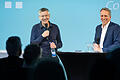 Hainer über Multifunktionsarena       -  Herbert Hainer (l.), der langjährige Vorstandsvorsitzende von Adidas, Präsident des FC Bayern München, im Gespräch mit dem stellvertretenden Chefredakteur der Main-Post, Achim Muth.