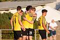 Die Giebelstädter Spieler Noah Ratsch, Lukas Steinmetz, Lukas Dill, Louis Fürst und Dennis Deppner (von links nach rechts) bejubeln das 2:2 gegen den SV Kürnach.
