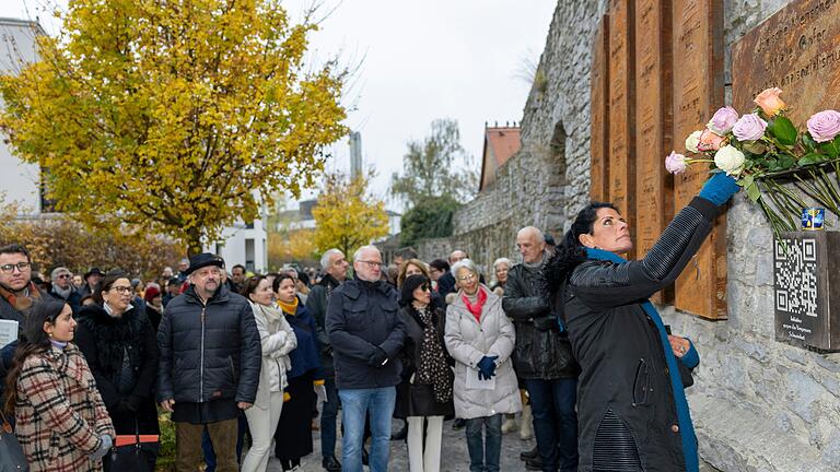 Rund 300 Menschen nahmen an der Einweihungsfeier des neuen Erinnerungsortes 'Denkzeichen' an der Schweinfurter Stadtmauer nahe dem Durchgang zum Chateaudun-Park teil.