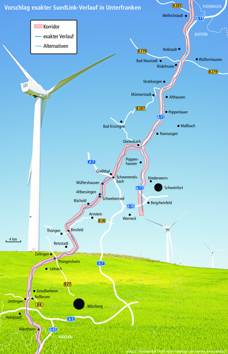 Schwierige SuedLink-Trasse durch MSP: Durch den Wald, unter den Main