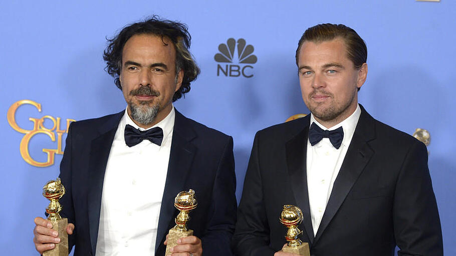 73. Golden Globe Awards       -  Mexican director Alejandro Inarritu (L) and US actor Leonardo DiCaprio hold the awards for Best Director, Best Motion Picture Drama and Best Actor Drama for 'The Revenant' in the press room during 73rd Annual Golden Globe Awards at the Beverly Hilton Hotel in Beverly Hills, California, USA