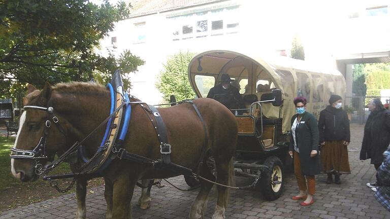 Eine Kutschfahrt durch Bad Brückenau entschädigte die Bewohner des Pflegeheims Schloss Römershag für das ausgefallene Fest mit den Angehörigen. Foto: Marco Ullrich       -  Eine Kutschfahrt durch Bad Brückenau entschädigte die Bewohner des Pflegeheims Schloss Römershag für das ausgefallene Fest mit den Angehörigen. Foto: Marco Ullrich