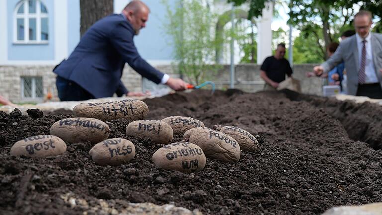 Seit vergangenem Jahr erarbeiten Mitarbeitende im Landratsamt Würzburg in mehreren Projektgruppen die Bausteine für ein neues „Selbstverständnis Landratsamt“. Die symbolische Pflanzaktion im neuen WERTEGarten läutete offiziell den Start dieser WERTEvollen Arbeit ein. Seit vergangenem Jahr erarbeiten Mitarbeitende im Landratsamt Würzburg in mehreren Projektgruppen die Bausteine für ein neues „Selbstverständnis Landratsamt“. Die symbolische Pflanzaktion im neuen WERTEGarten läutete offiziell den Start dieser WERTEvollen Arbeit ein.