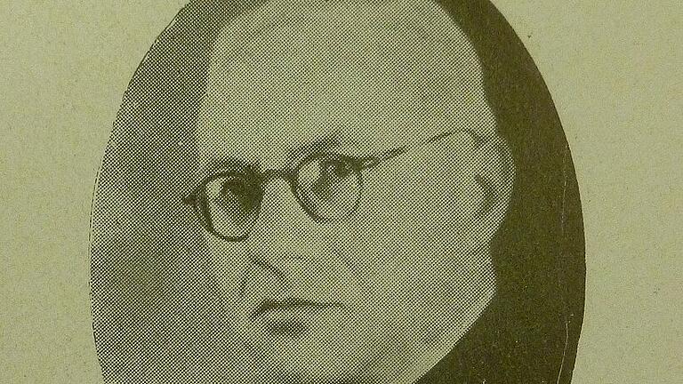 Johannes Kötzner, ehemaliger Stadtpfarrer von Haßfurt von 1937 bis 1949, Erinnerungsbild zu seinem Abschied für die Pfarrgemeinde St. Kilian.