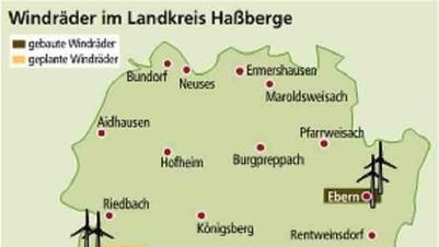 Die Windräder am Bretzenstein bei Ebern haben eine Höhe (inklusive Flügel) von knapp 100 Metern und eine Leistung von je 1,5 Megawatt, die geplanten Windräder in Buch werden 134 Meter hoch sein und über eine Leistung von je zwei Megawatt verfügen.