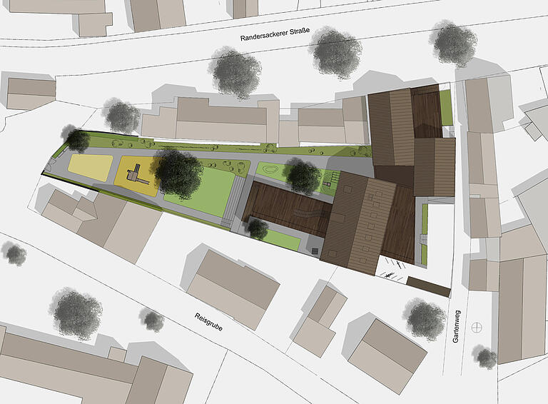 Der vorläufige Lageplan, in dem ersichtlich ist, wie sich der neue Kindergarten in die Ortsmitte von Theilheim einfügen soll.