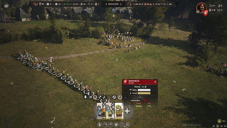 Screenshot vom Spiel „Manor Lords” - Einfach draufhauen führt nicht zum Sieg: Da ist auf den Schlachtfeldern von „Manor Lords” deutlich mehr Köpfchen gefragt. Screenshot vom Spiel „Manor Lords” - Einfach draufhauen führt nicht zum Sieg: Da ist auf den Schlachtfeldern von „Manor Lords” deutlich mehr Köpfchen gefragt.