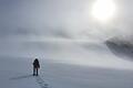 Mit einem Gewehr bewaffnet gegen mögliche Eisbären ging es auf der Arktis-Expedition der Sonne entgegen. Der Nebel löste sich später auf, es entstanden für die Forscher phänomenale Aussichten auf Spitzbergen.