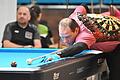 Thore Sönksen konzentriert sich im Finale um die deutsche Meisterschaft in der Poolbillard-Variante 9-Ball in Bad Wildungen auf den nächsten Stoß. Sönksen wurde Zweiter.