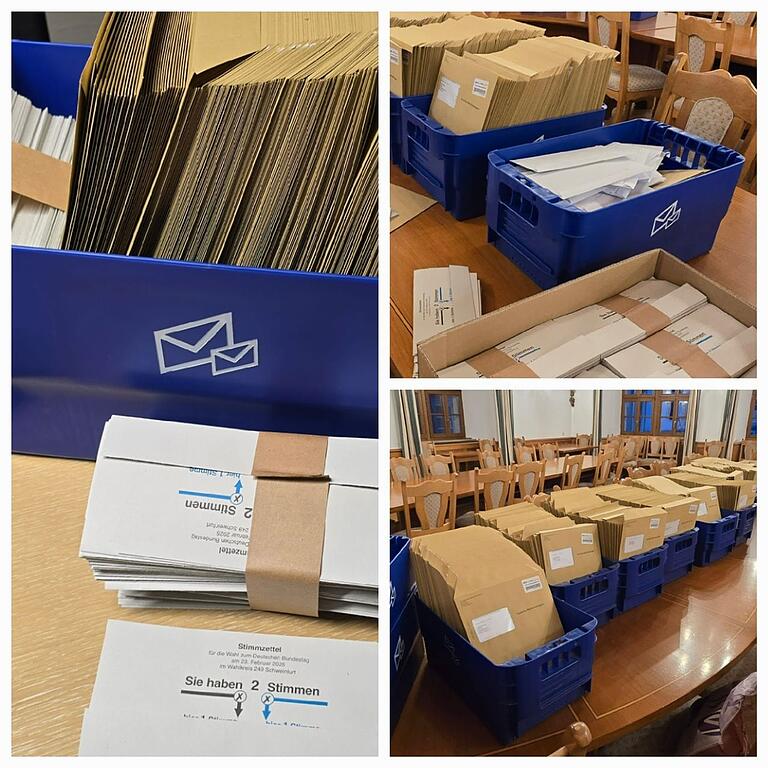 Ein Gesamtüberblick: Dicke Briefkuverts und unzählige Logistikkisten stapelten sich am Wochenende im Sitzungssaal des Volkacher Rathauses Ein Gesamtüberblick: Dicke Briefkuverts und unzählige Logistikkisten stapelten sich am Wochenende im Sitzungssaal des Volkacher Rathauses