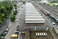 Blick vom Posthochhaus am Bahnhof auf die Posthalle an der Bismarckstraße.