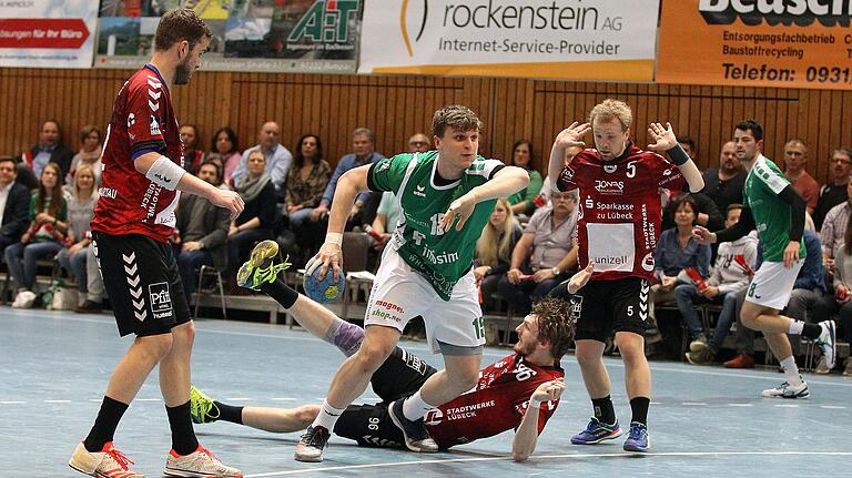 Im April 2018 mit der DJK Rimpar Wölfe gegen den VfL Lübeck-Schwartau: Sergej Gorpishin im Einsatz am Kreis. Im April 2018 mit der DJK Rimpar Wölfe gegen den VfL Lübeck-Schwartau: Sergej Gorpishin im Einsatz am Kreis. 
