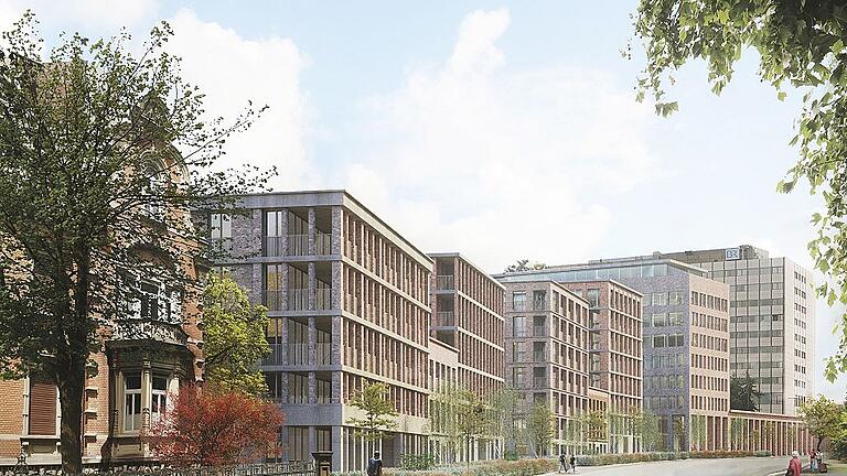 Das Rotterdamer Architekturbüro Rapp & Rapp gewann einen von zwei ersten Preisen beim städtebaulichen Wettbewerb für das künftige Bismarck-Quartier. Im Hintergrund erkennt man das Posthochhaus.