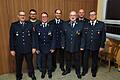 Ehrungen bei der Feuerwehr Eßleben (von links): stellvertretender Vorsitzender Dieter Sauer, Dominik Filp (25 Jahre aktiv), zweiter Kommandant Wolfgang Saam, Vorsitzender Günter Löber, Peter Hettrich (40 Jahre aktiv), erster Kommandant Winfried Keller und Kreisbrandrat Holger Strunk (40 Jahre aktiv).