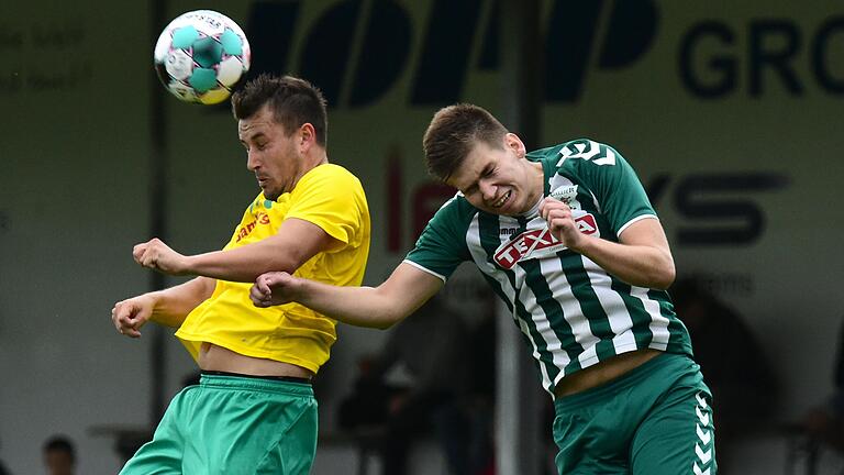 Eigengewächs Ronny Mangold (rechts, im Kopfballduell gegen Simon Allgaier von der DJK Don Bosco Bamberg) steht für den Jugendstil des TSV Großbardorf. Mangold ist bereits eine Identifikationsfigur der Grabfeld-Gallier und stammt zudem aus der eigenen Jugend.&nbsp;