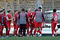 Im Jubel vereint: Bei der Freude über den Erfolg in Ansbach zeigen sich die Würzburger Kickers mit Torschütze Alem Japaur in der Mitte als echte Einheit.