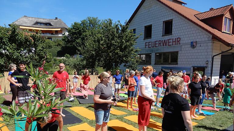 Bei der Wettabnahme praktizierten 50 Yogis den Sonnengruß im Schnelldurchlauf.    Theresa Kohl       -  Bei der Wettabnahme praktizierten 50 Yogis den Sonnengruß im Schnelldurchlauf.    Theresa Kohl