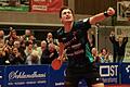 Nach seinem 3:2-Sieg gegen Adrien Rassenfosse waren Filip Zeljko (im Bild) und die Fans des Tischtennis-Bundesligisten TSV Bad Königshofen aus dem Häuschen.