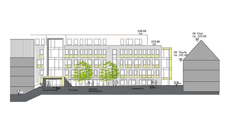 So könnte das neue Friederike-Schäfer-Haus am Martin-Luther-Platz nach einem ersten Entwurf aussehen.