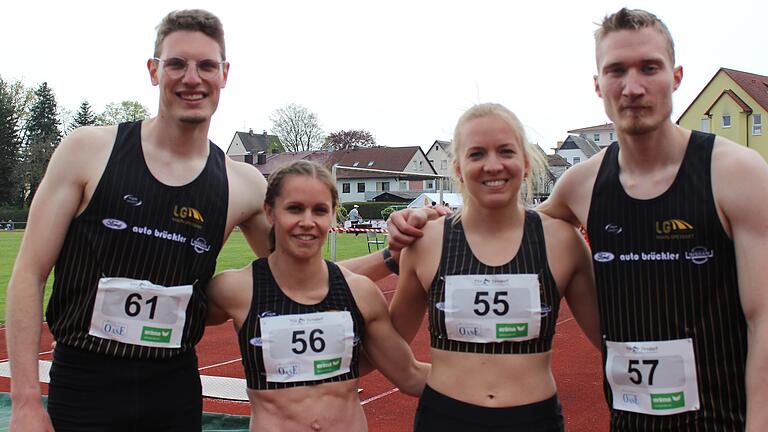 Meister über die 4 x 400 Meter: die Mixed-Staffel der LG Main-Spessart mit (von links) Nico Desch, Sina Stein, Maria Heuft und Rene Zapel Meister über die 4 x 400 Meter: die Mixed-Staffel der LG Main-Spessart mit (von links) Nico Desch, Sina Stein, Maria Heuft und Rene Zapel
