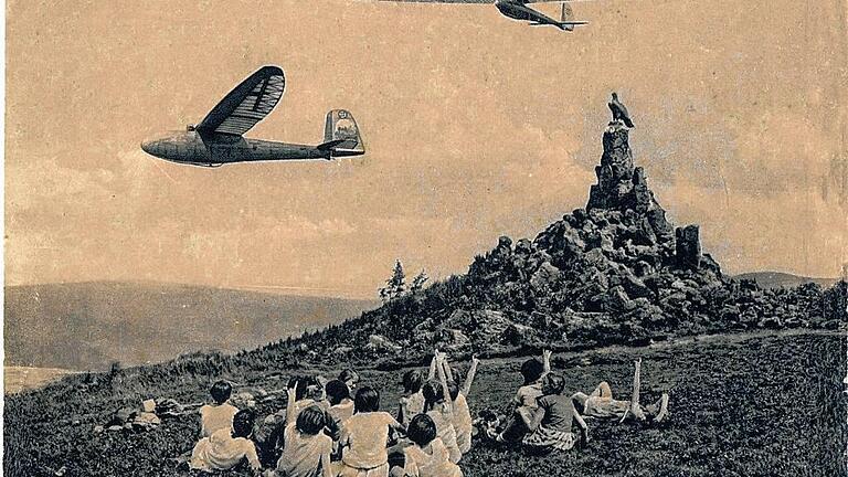 1929 flog Edgar Dittmar mit &bdquo;Schloss Mainberg&ldquo; einen Rekord auf der Wasserkuppe: 9,5 Stunden blieb er in der Luft und landete erst in der Dunkelheit.